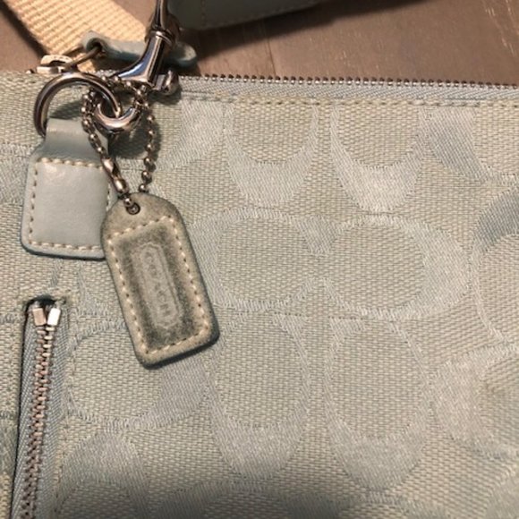 Coach Baby Blue Suede and Fabric Cross Body Bag - Picture 5 of 12